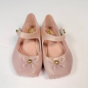 Mini Melissa Soft Pink Jelly Mary Janes with Gold Bow Accent